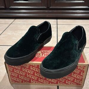Vans Men's Velvet Green and Black Slip-Ons